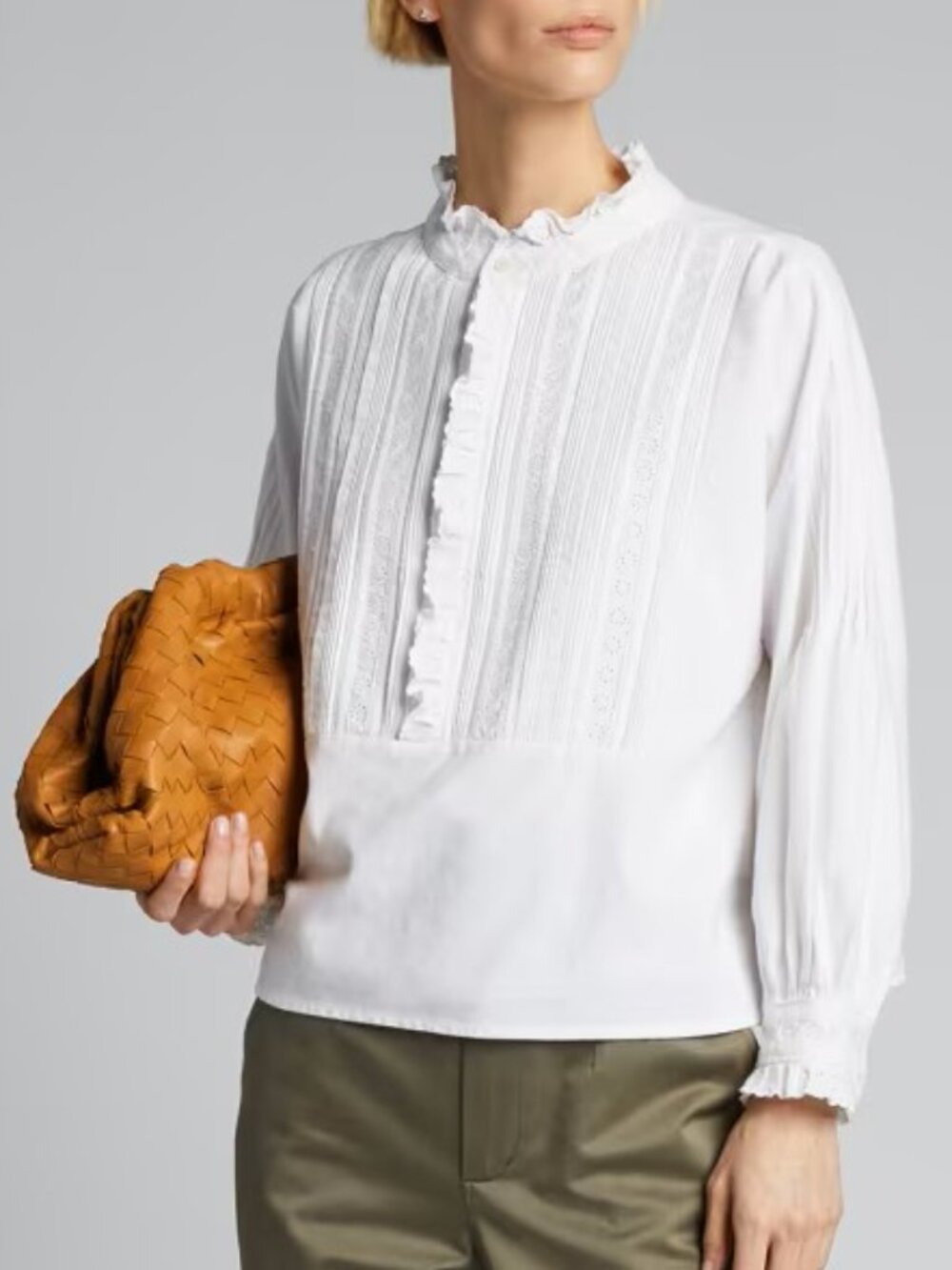 The Great Victorian Tuxedo Tux White Cotton Button-Down Shirt Blouse Eyelets 3 L
